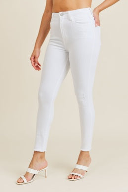 Skinny white denim jeans.
